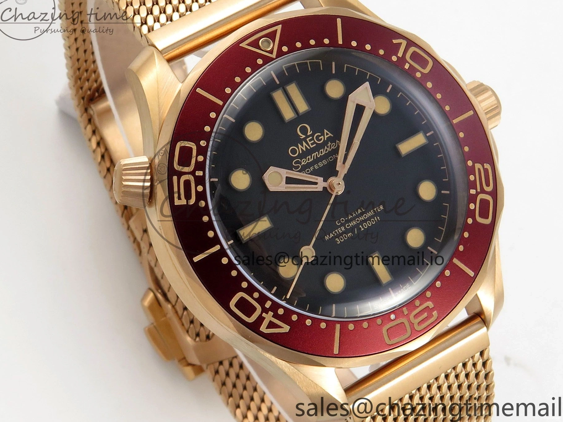 0226 Stylish Seamaster 300M Diver Rose Gold VSF 1:1 Best Edition Black Dial on Mesh Bracelet A 7662